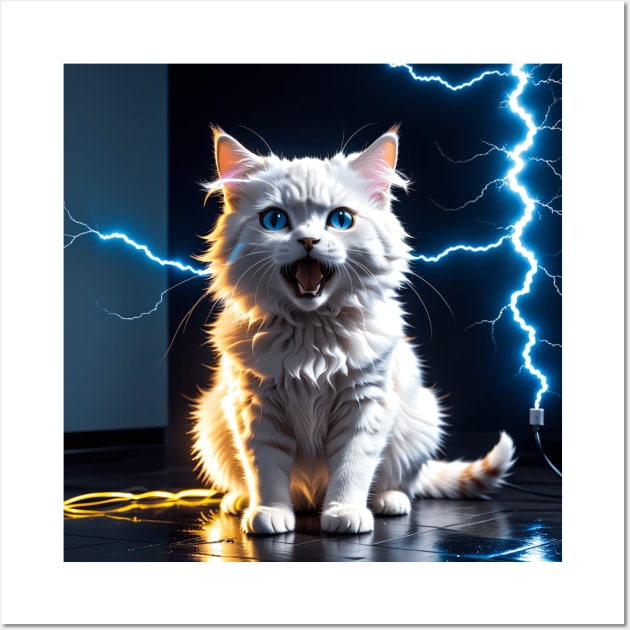 White Electric Cat Wall Art by Spaceboyishere